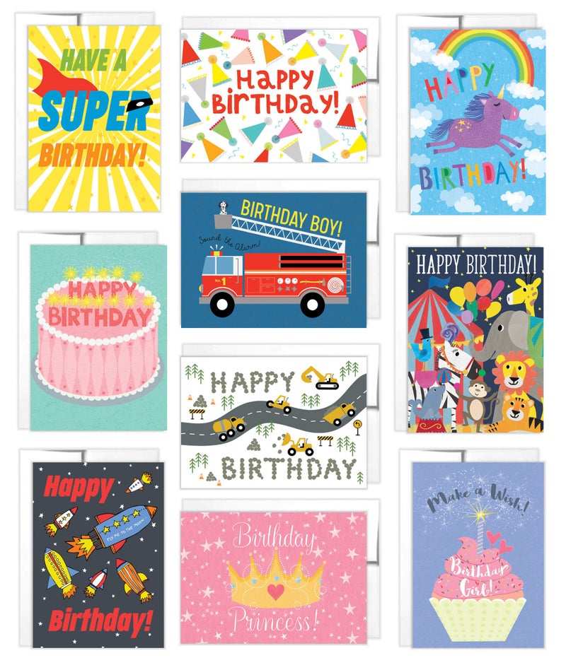Tiny Expressions - 10 Kids Birthday Cards with Inside Messages and Envelopes - Image 1
